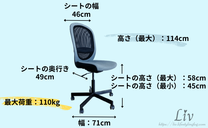 IKEAフリンタンオフィスチェアの寸法とスペック